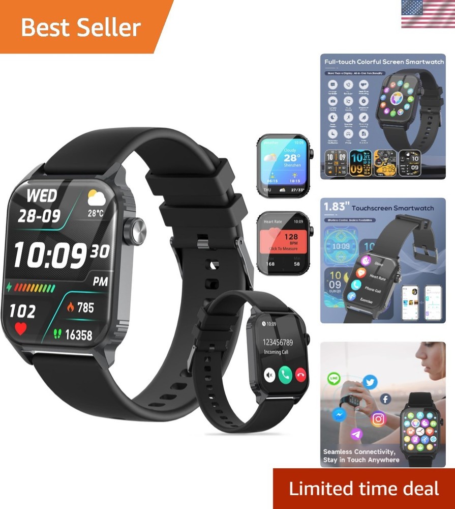 Slim 1.83 Inch Waterproof Smartwatch with Heart Rate and Sleep Tracking