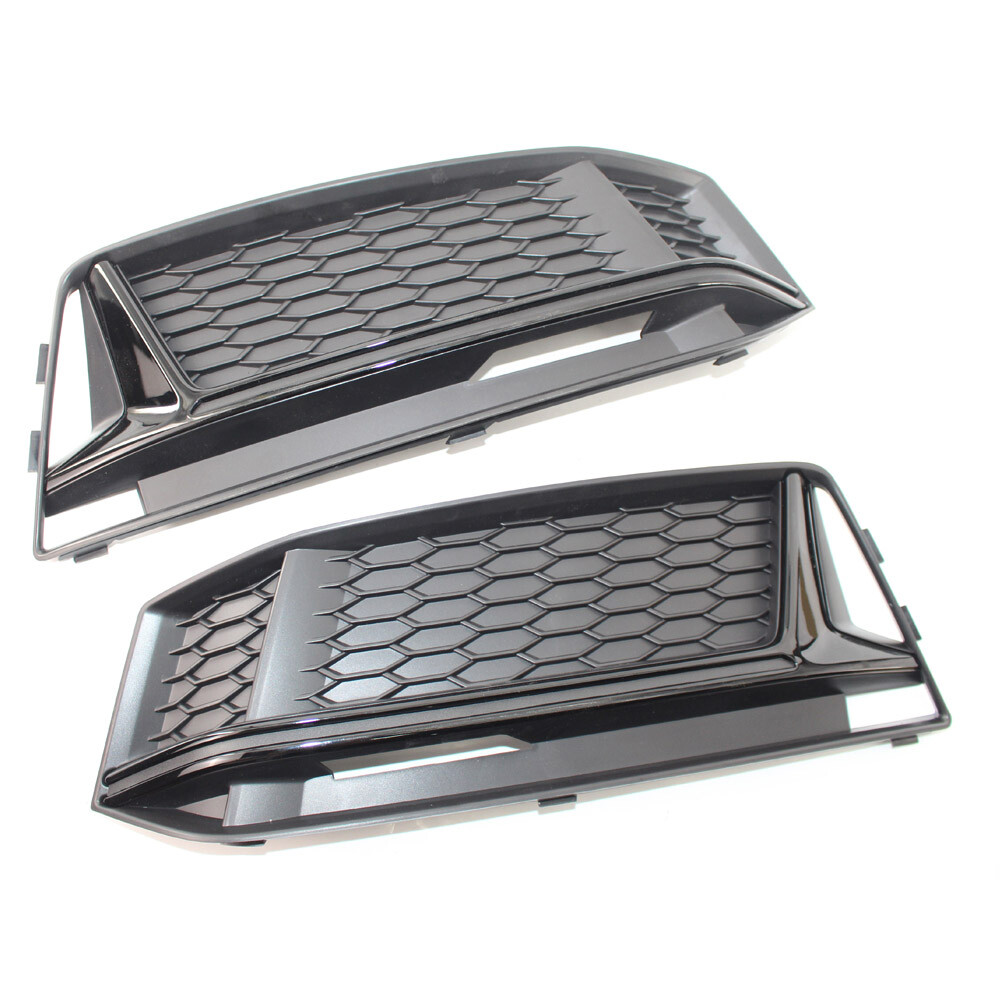 Black Fog Light Cover Grille Trim Bezel Fit For AUDI S4 S-Line B9 2016-18