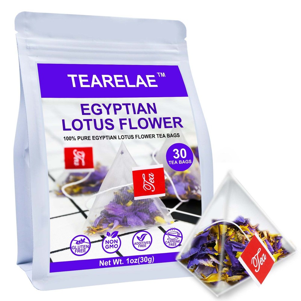 TEARELAE 30-Pack Egyptian Lotus Flower Pyramid Tea Bags - Herbal Lotus Tea