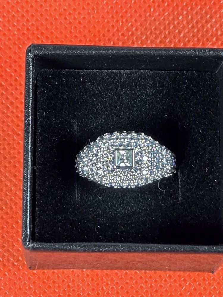 PANDORA 925 ALE Silver Pavé Square Cocktail Ring Size 5.5 Preowned