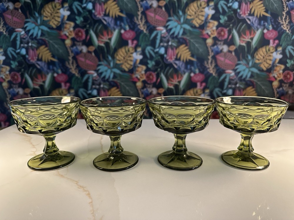 Set of 4 Noritake Sherbet Champagne Perspective Green Glasses