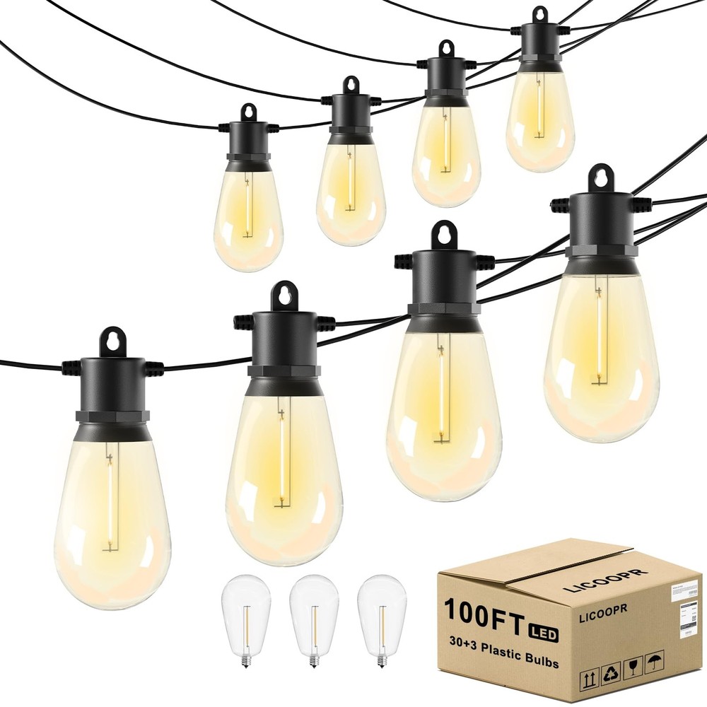 100FT Outdoor Waterproof String Lights with 33 Shatterproof Bulbs for Patio Garden Deck