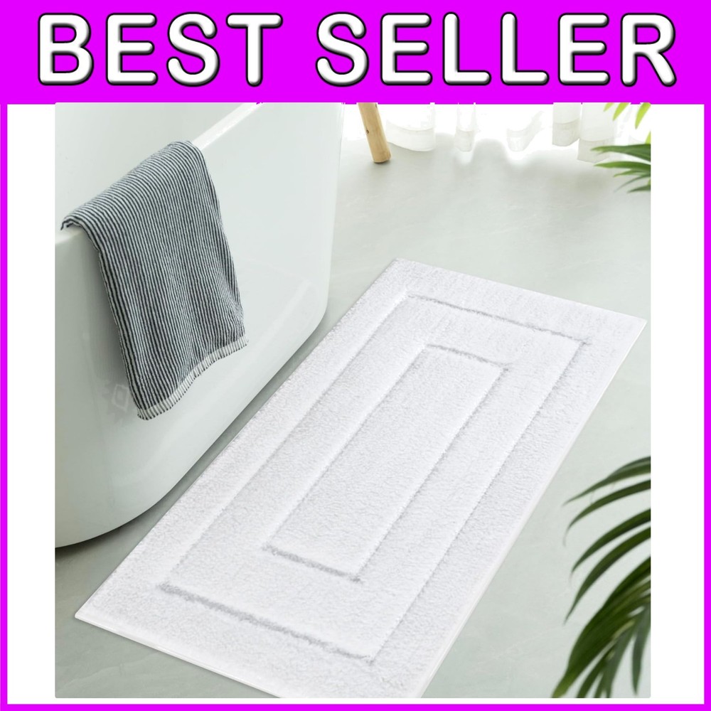 Soft White Shaggy Microfiber Bathroom Rug 24x48 Washable Decor Mat
