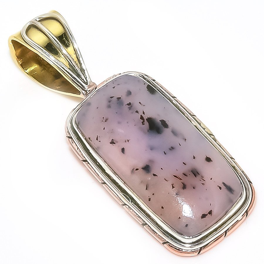 Natural Dendrite Opal Two-Tone 925 Sterling Silver Pendant 1.5 Inch Gift