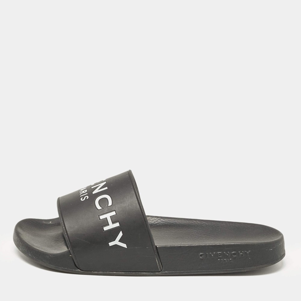 Givenchy Black Rubber Logo Pool Slides Size 37