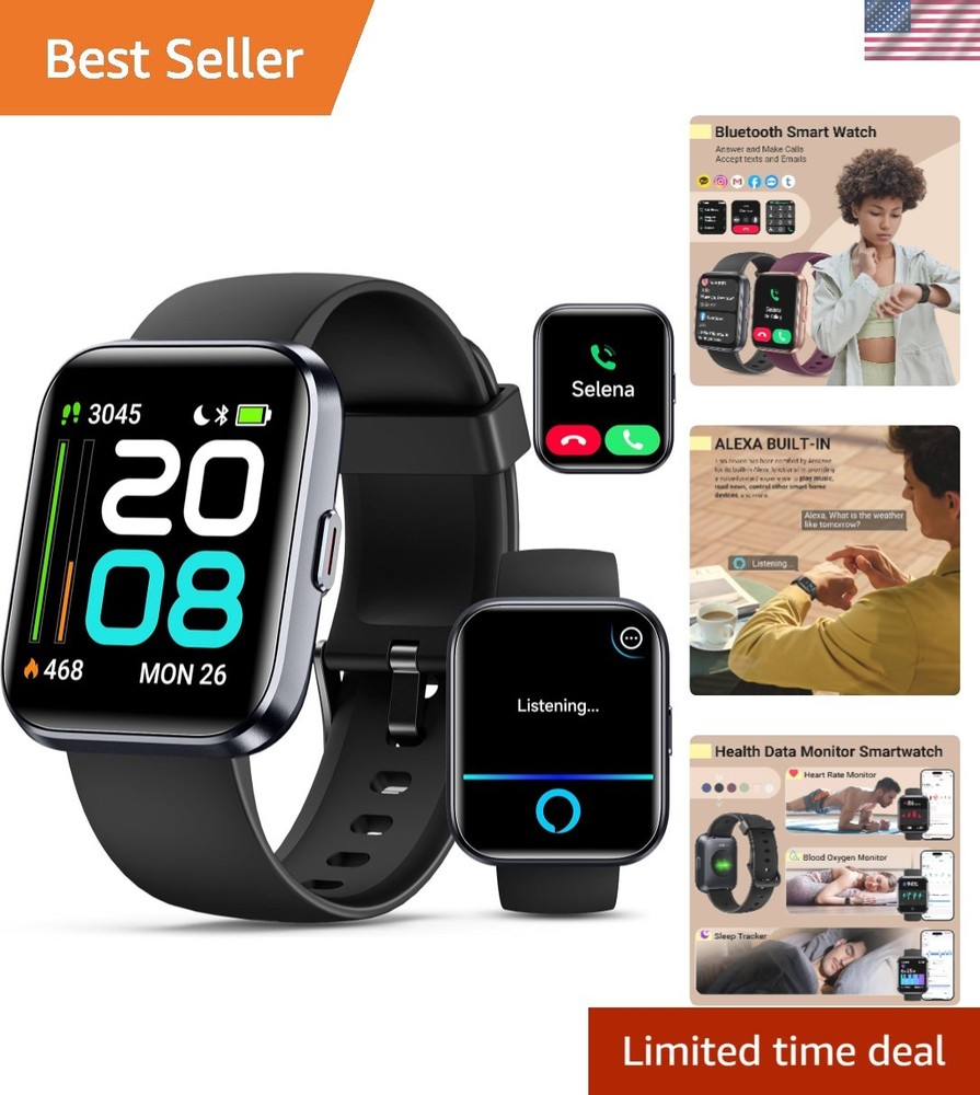Smartwatch Fitness Tracker Waterproof Heart Rate Sleep Monitor for Android iP...
