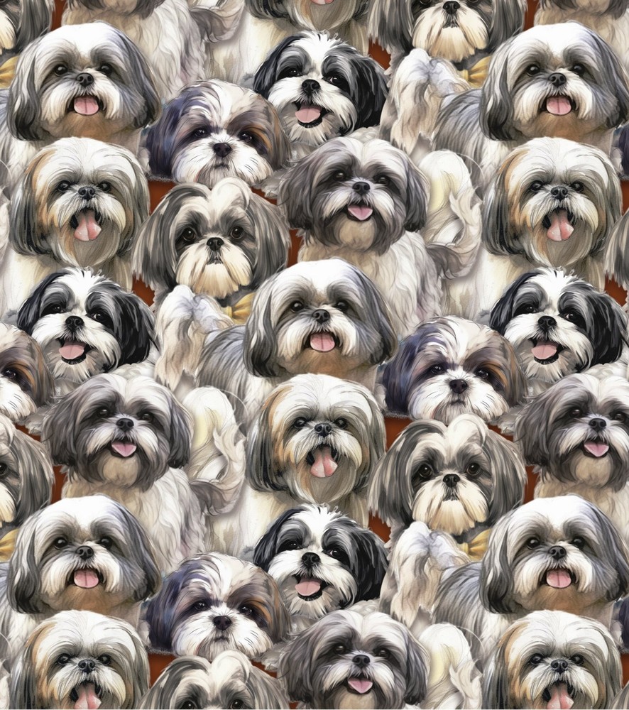 Animal Fabric | Dog Shih Tzu #3 Packed Brown | David Textiles YARD