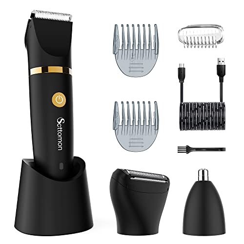 Cordless Electric Groin & Body Hair Trimmer for Men with Nose Shaver