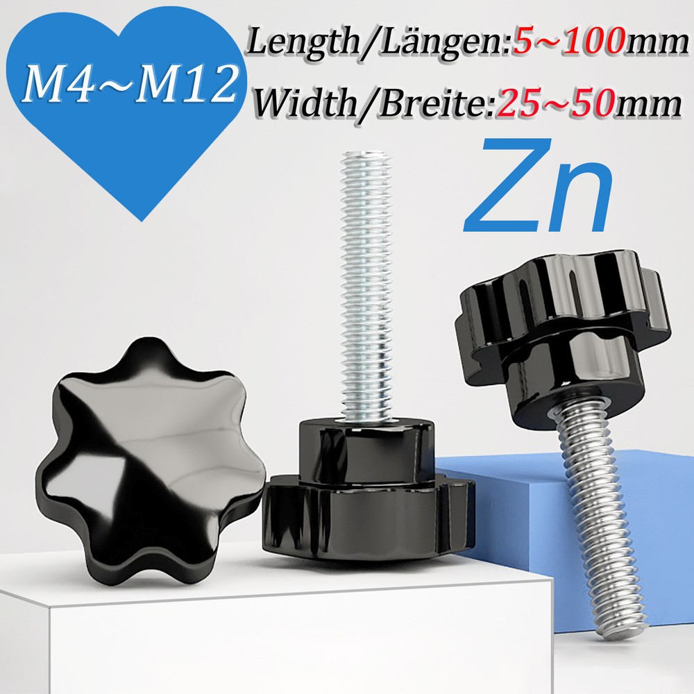 M4 M5 M6 M8 M10 M12 Plastic Star knob Clamping Nut Screw Machine Handle Black