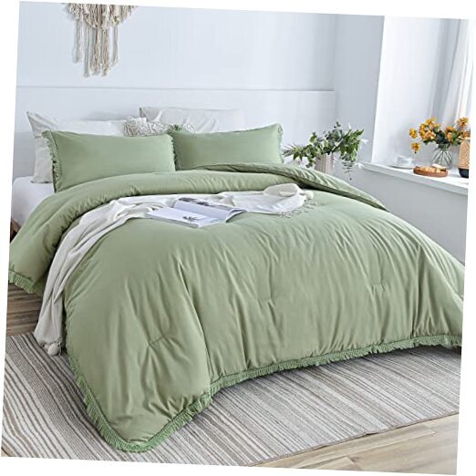 Comforter Set with Tassel - Breathable Soft Lightweight Twin Sage Green