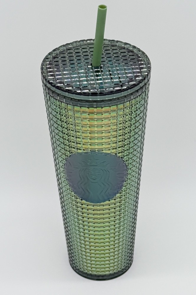 Starbucks 2022 Rainforest Iridescent Green Grid Cold Tumbler 24oz Venti