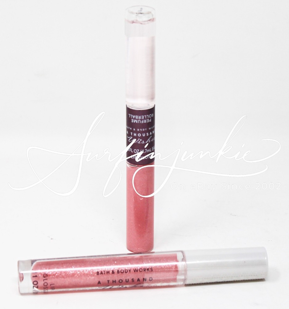 Bath & Body Works A Thousand Wishes Mini Perfume Purse Rollerball Lipgloss 2 pc
