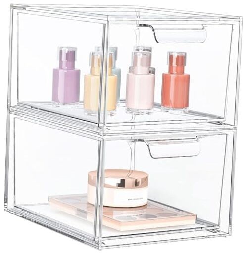 Stackable Acrylic Makeup Organizer 2-Pack Clear Plastic Storage