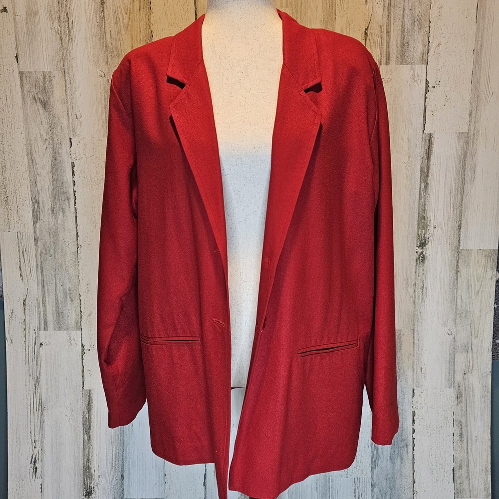Vintage Erin London Red 100% Silk Blazer Jacket Women's Small Oversized Classic
