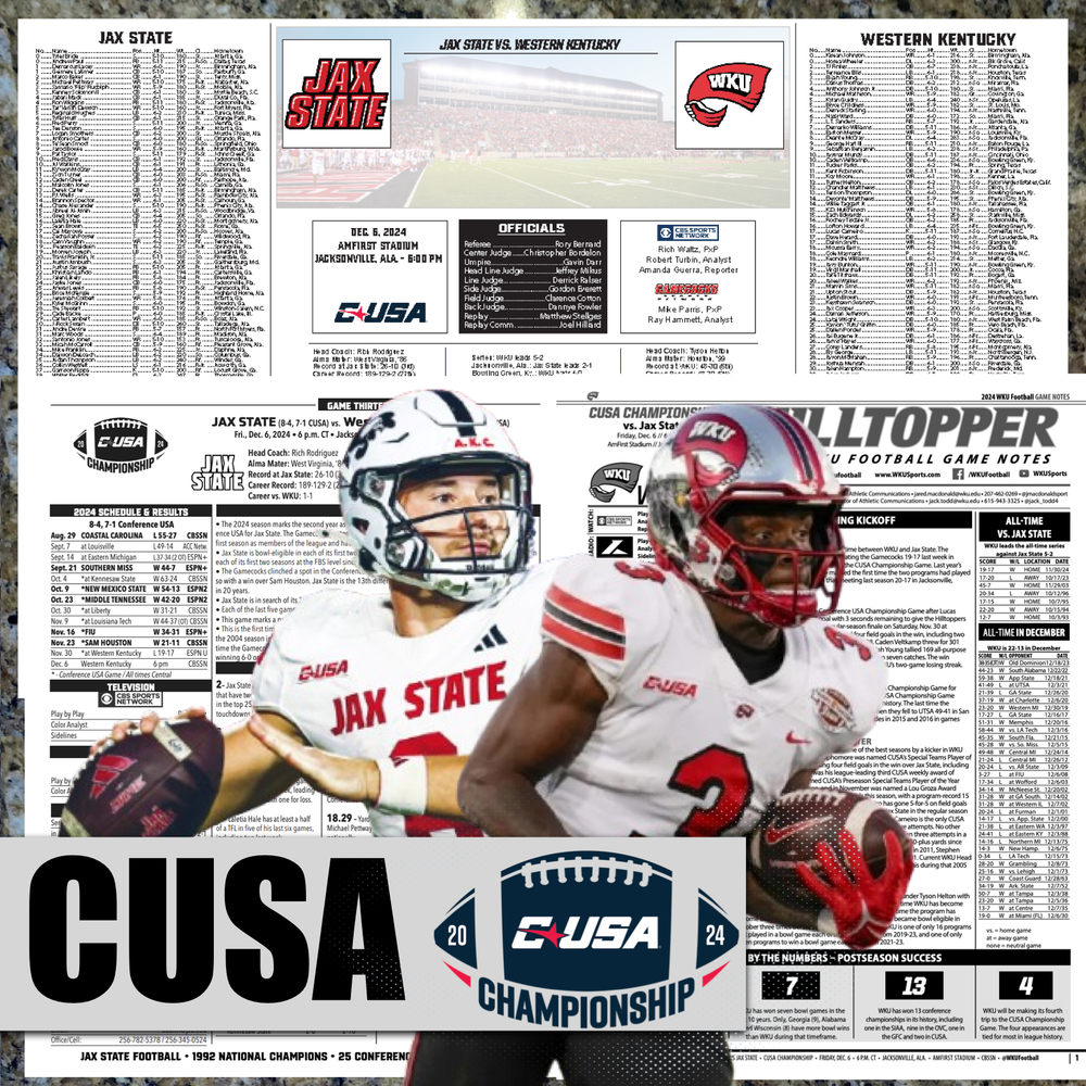 2024 Jax St vs W Kentucky CUSA CHAMP - Game Flipcard & Program Notes Football