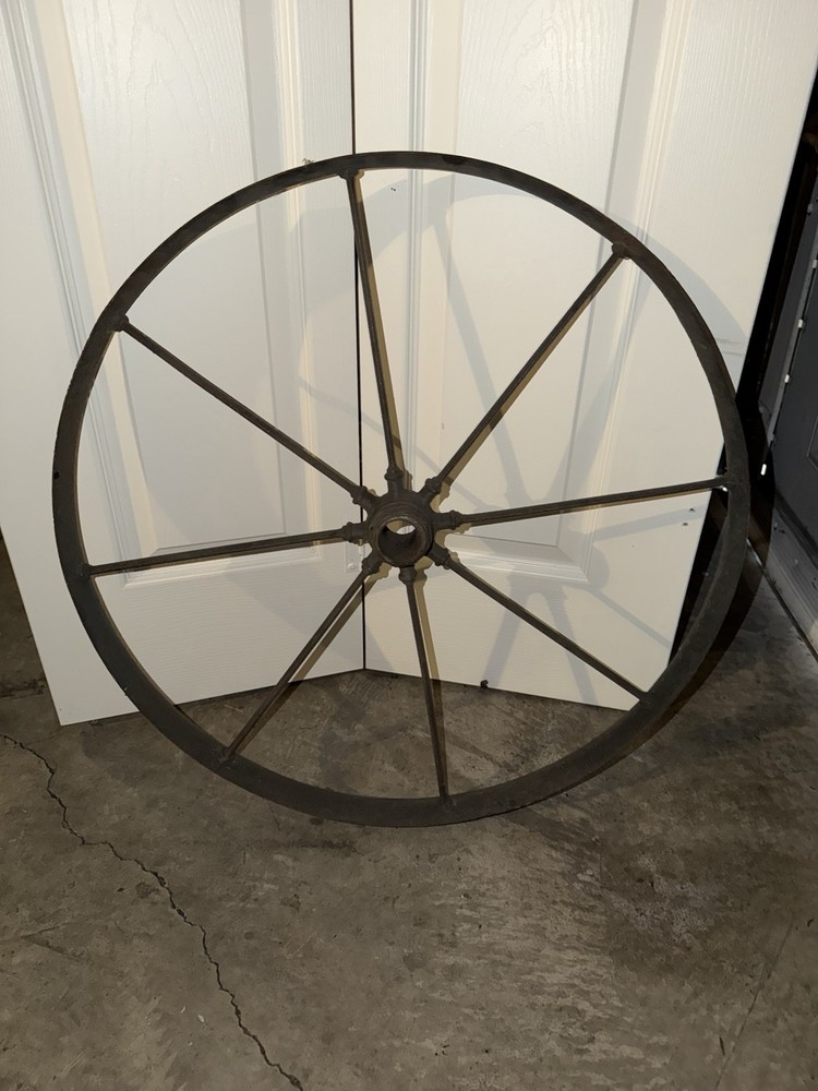 Antique Primitive Metal Wagon Wheel Large Brown Farm Equipment