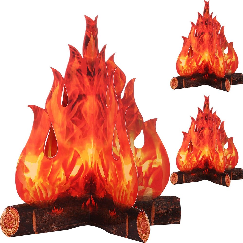 Boao 3 Sets Fake Fire Flame Prop Camping Decoration 3D Red Orange