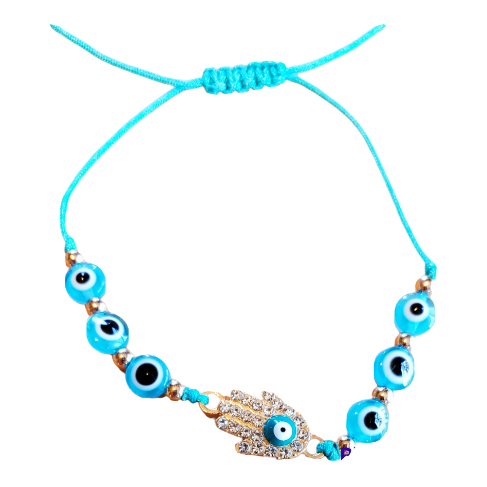 Evil Eye Hamsa Protection Bracelet Anklet with Blue Mexican Slide Knot