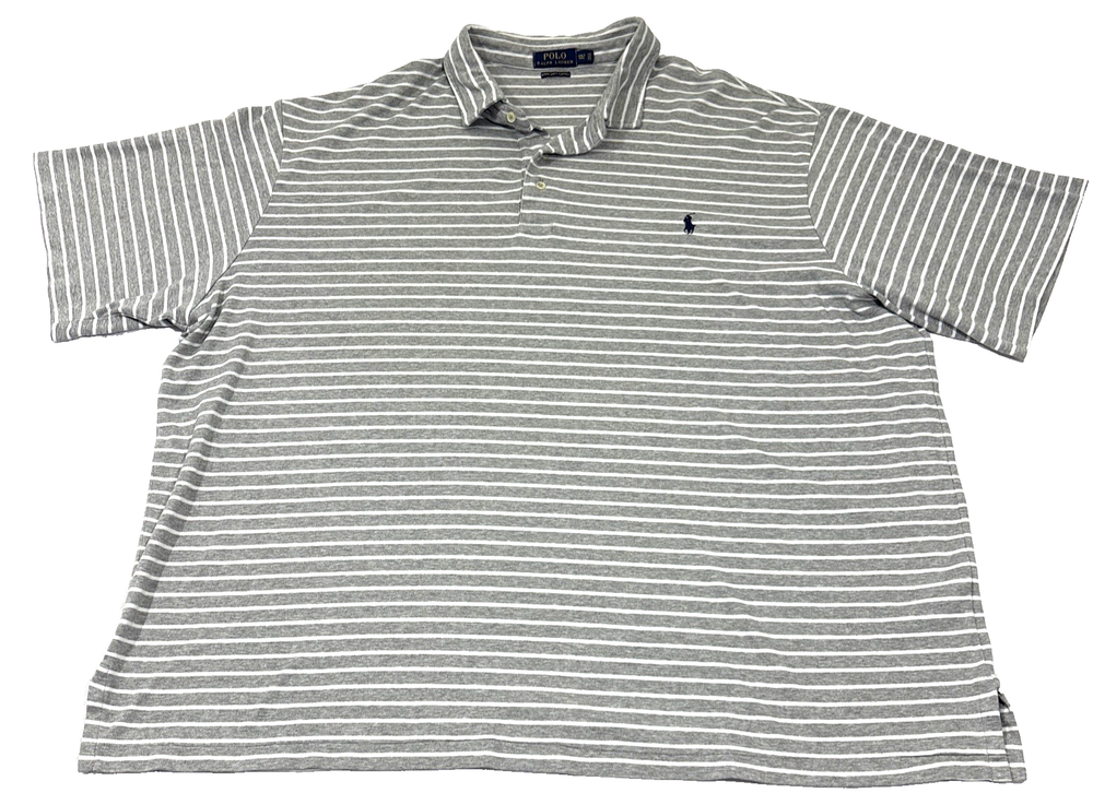 Polo Ralph Lauren Pima Soft Touch Polo Shirt Mens 3XLT Gray Stripe EUC!! Tall!!!