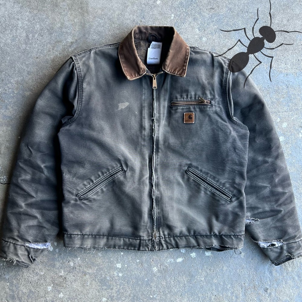 Vintage Y2K Faded Black Carhartt J97 Distressed Detroit Work Jacket