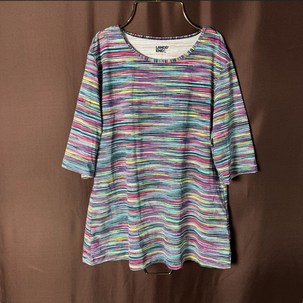 Lands' End Women's M-L SunShade UPF 50 Elbow Sleeve Relaxed Rash Guard Tee