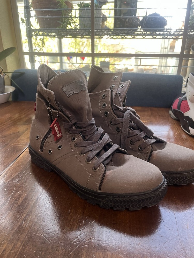 Levi's Men's Brown Canvas Zip-Up High Top Boots Size 12