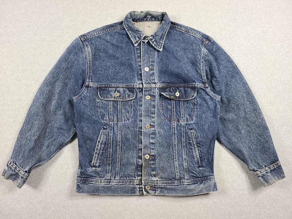 VTG 80s Lee Mens Medium Dark Denim Acid Wash Jean Jacket Button Front Easy Rider