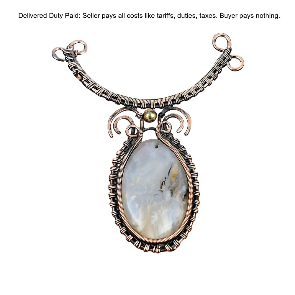 Cyber Monday Sale Copper Plume Agate Stone Wire Wrapped Chain Necklace Jewelry-image