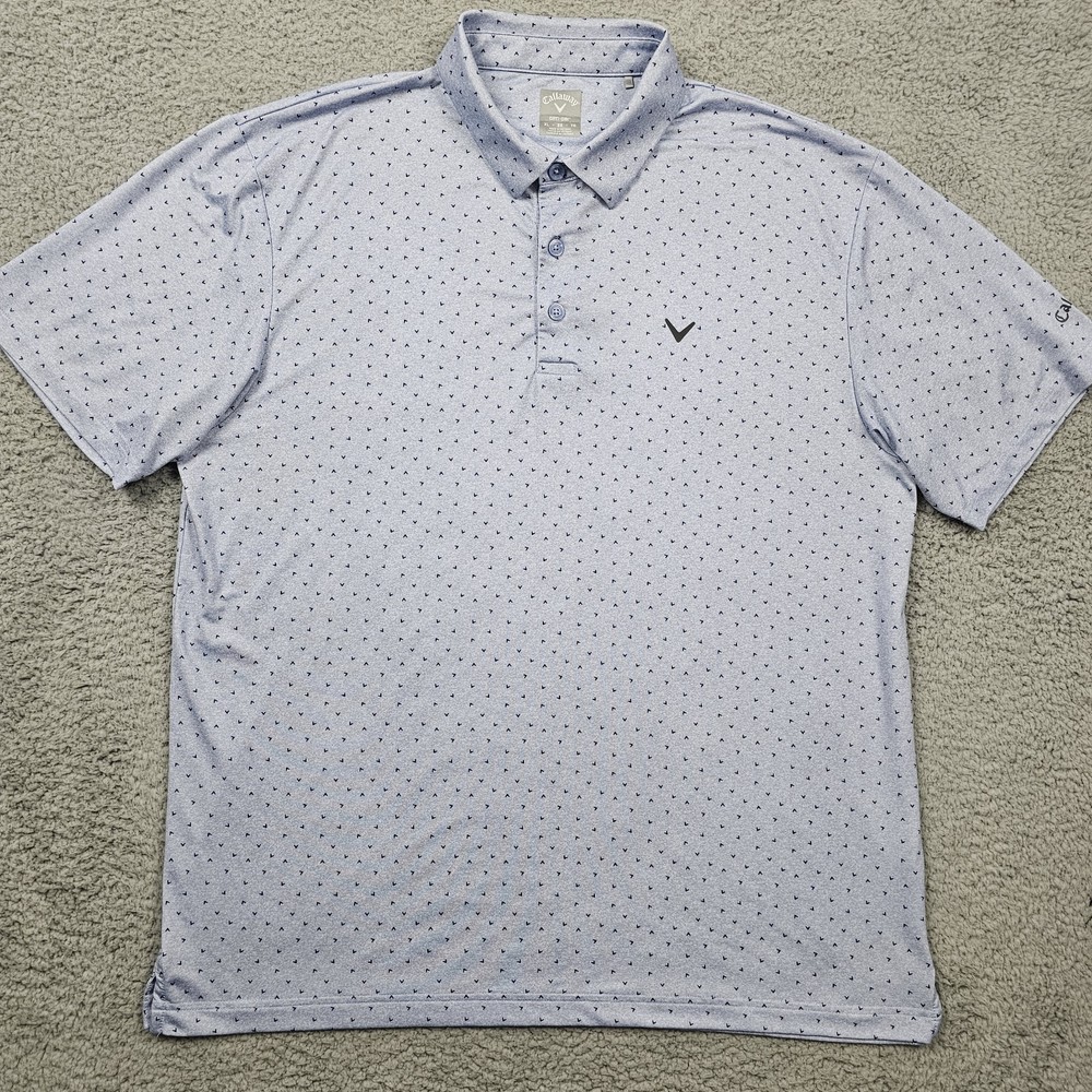 Callaway Opti Dri Polo Shirt Mens XL Blue Logo Printed Golf Performance Stretch