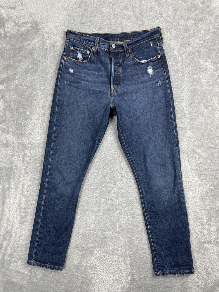 Levi's 501 Skinny Jeans Mens 29x28 Blue Button Fly Stretch Denim Distressed