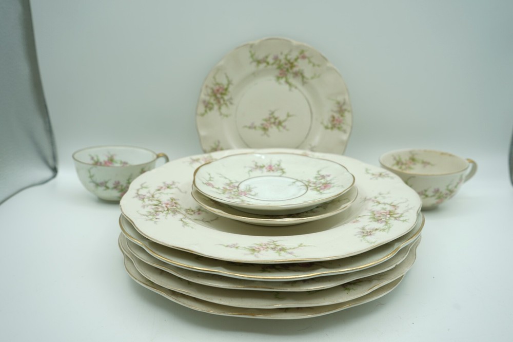Antique Set of 10 Rosalinde Pattern Limoges Dinner Ware