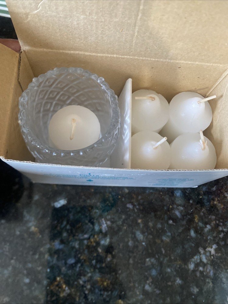 Vintage PartyLite Patchwork Votive Candle Holder Set with Candles P0312 New