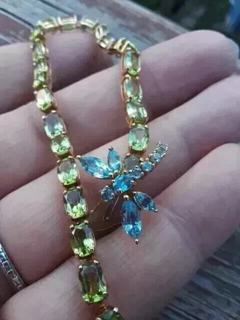 9Ct Oval Lab Created Peridot Women's Tennis Bracelet 14K Yellow Gold Plated 7