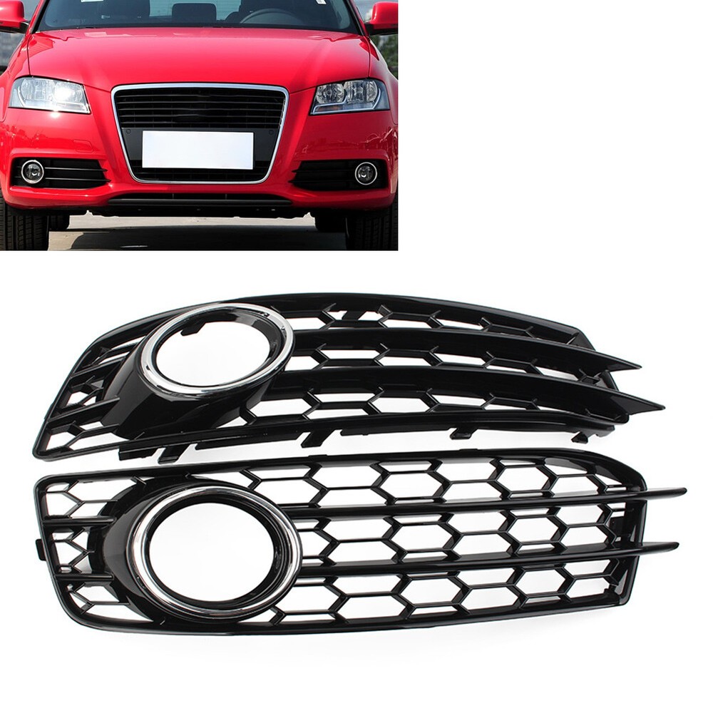 2x Front Bumper Honeycomb Fog Light Grille Cover for Audi A3 8P S-Line 2009-12