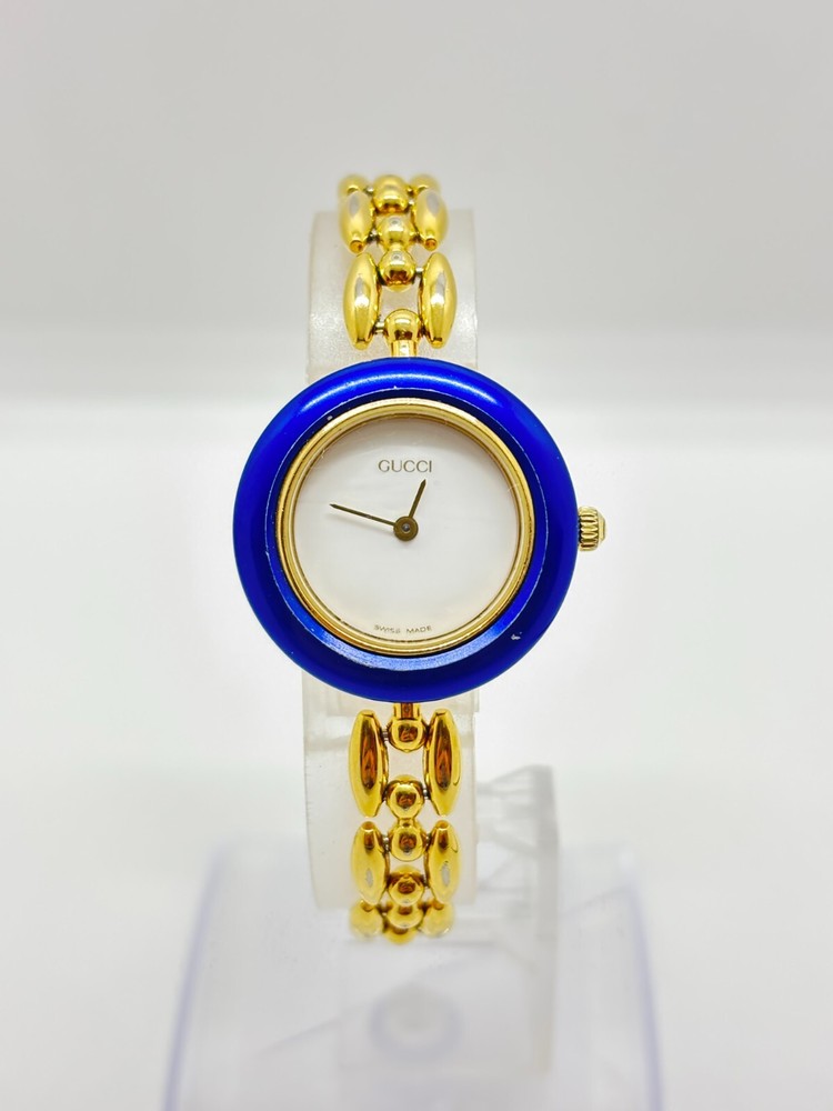GUCCI 11/12 Change Bezel Watch White Gold Blue Pre-Owned Excellent Condition Fast Shipping