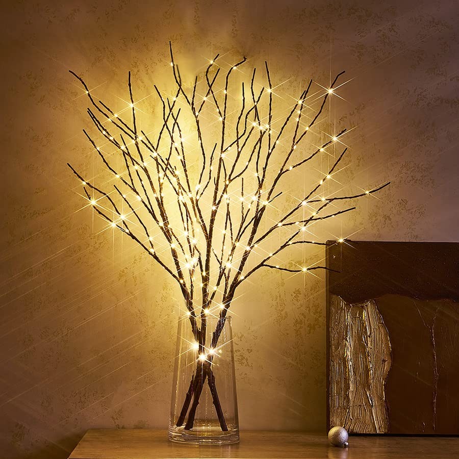 Lighted Brown Twig Branches Plug in with Dimmer and Timer 30IN 150 LED Fairy ...