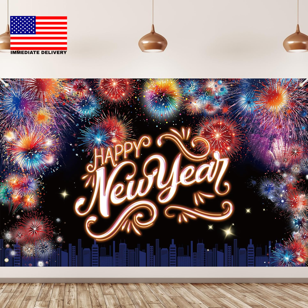 Happy New Year Backdrop 2026 Background Banner Large Size New Years Eve Photo Bo