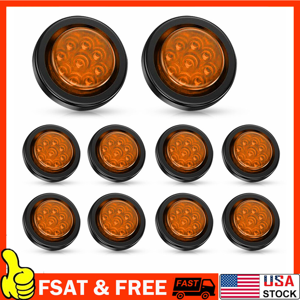 10pcs 2-Inch DOT Amber LED Marker Lights for Trucks RVs Trailers with Grommet