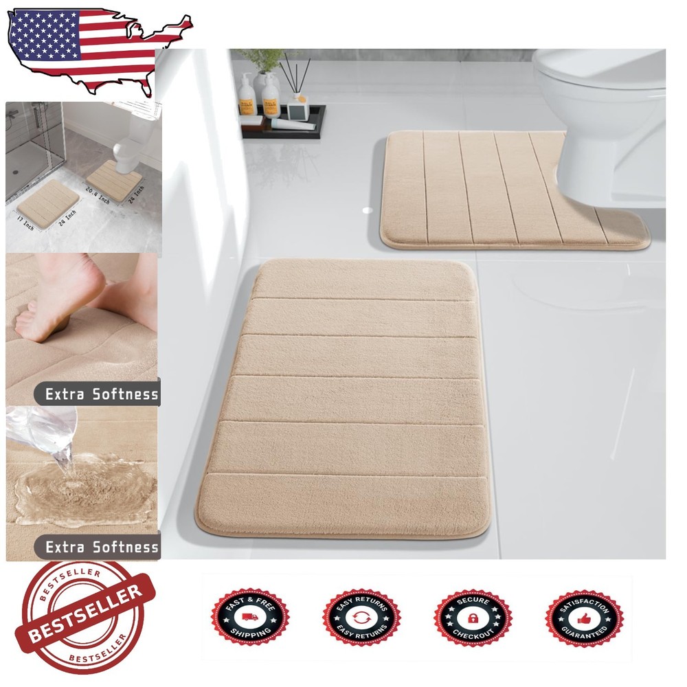 Super Soft Quick Dry U-Shaped Non-Slip Bath Rug in Beige - Machine Washable