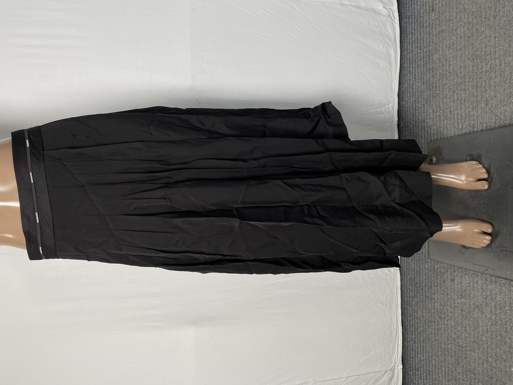 Maje Black Marianne Asymmetrical Pleated Midi Skirt Size 2 with Logo Trim Waist