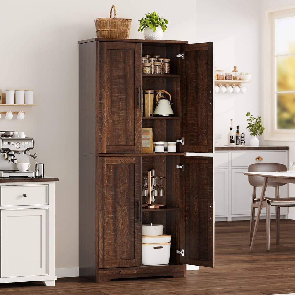 70 Inch Modern Tall Kitchen Pantry Cabinet with 4 Doors Shelves Storage Cupboard