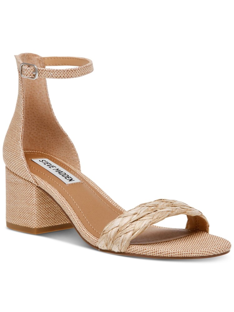 STEVE MADDEN Womens Beige Raffia Irenee Open Toe Block Heel Heeled Sandal 6 M