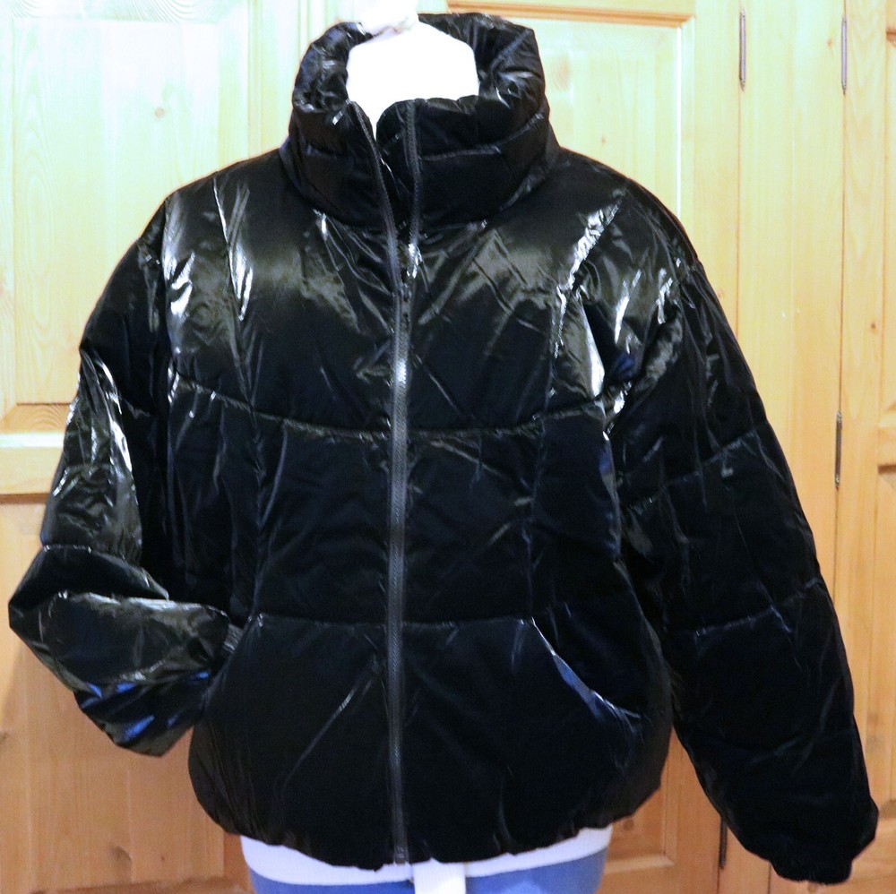 Black Recycled Velvet Look Puffer Jacket Size 14