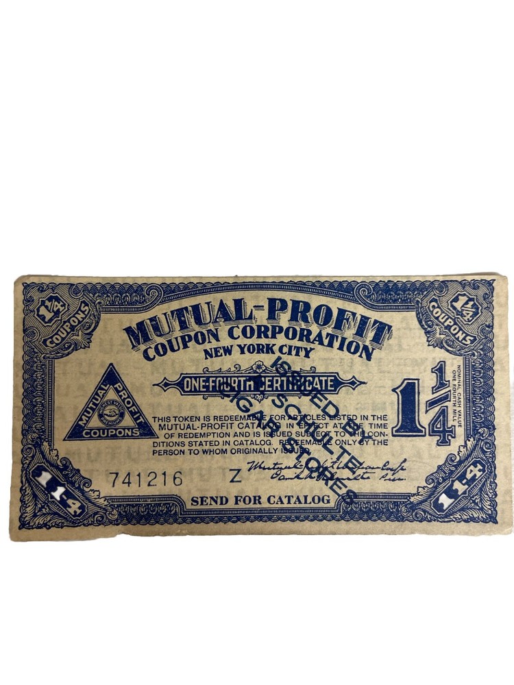 Mutual Profit Coupon Corp NYC 1 1/4 Cigar Store Coupons 1920s-image