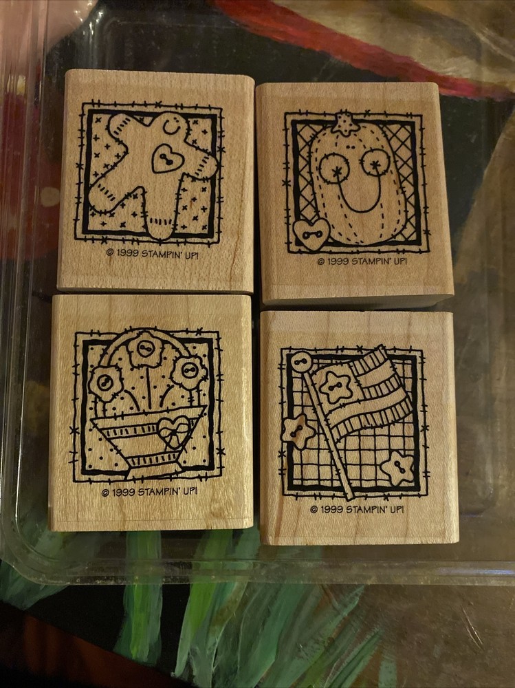 Seasonal Patches, Stampin' Up! stamp set, set of 4, wood & rubber-image