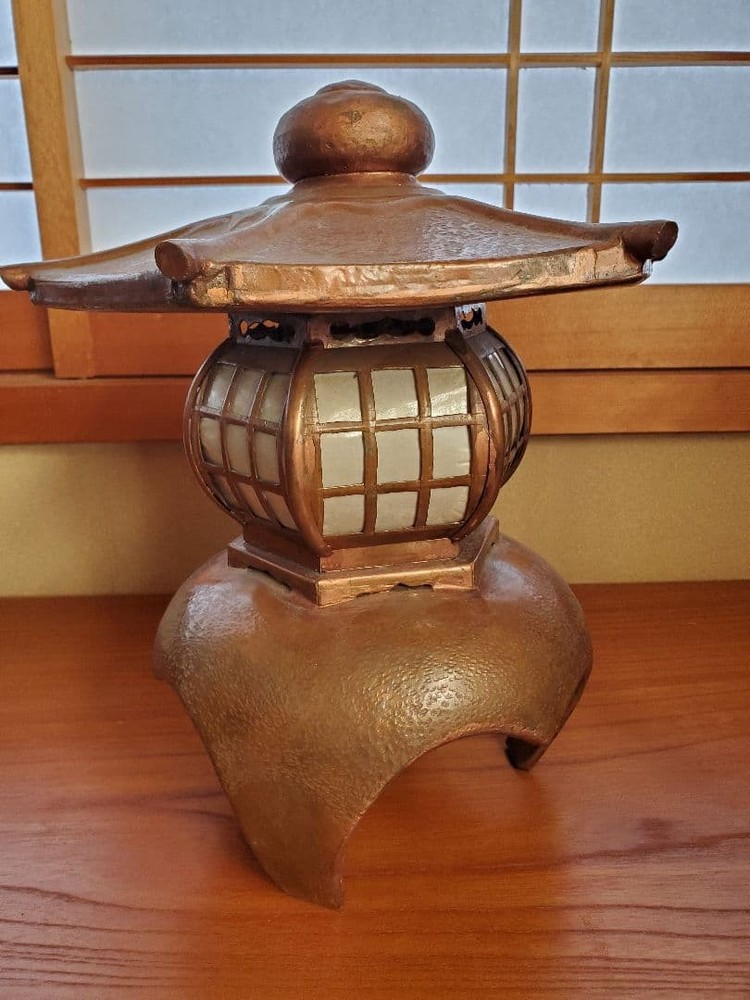 Copper Lantern Temple Lamp 12.2 inch Vintage Japanese TOUROU TORO Candle Stand