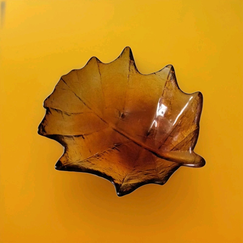 Amber Glass Fall Leaf. A Candy, Nut, Treat Serving Bowl  6