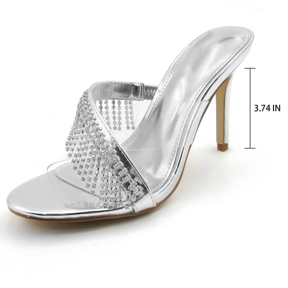 Glaze Women's Clear Rhinestone Stiletto Mules 3.5 Inch Heel