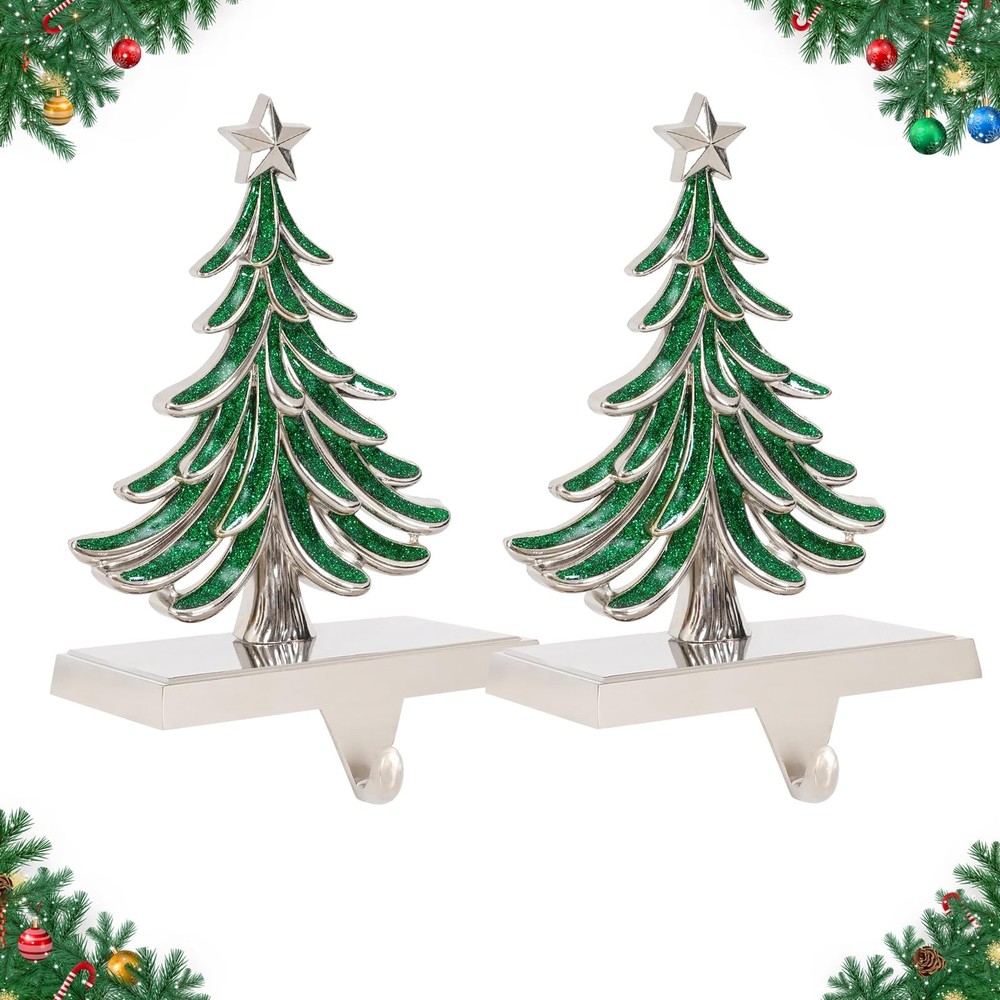 Christmas Stocking Holders for Mantle - Set of 2 Christmas Tree Weighted Stoc...