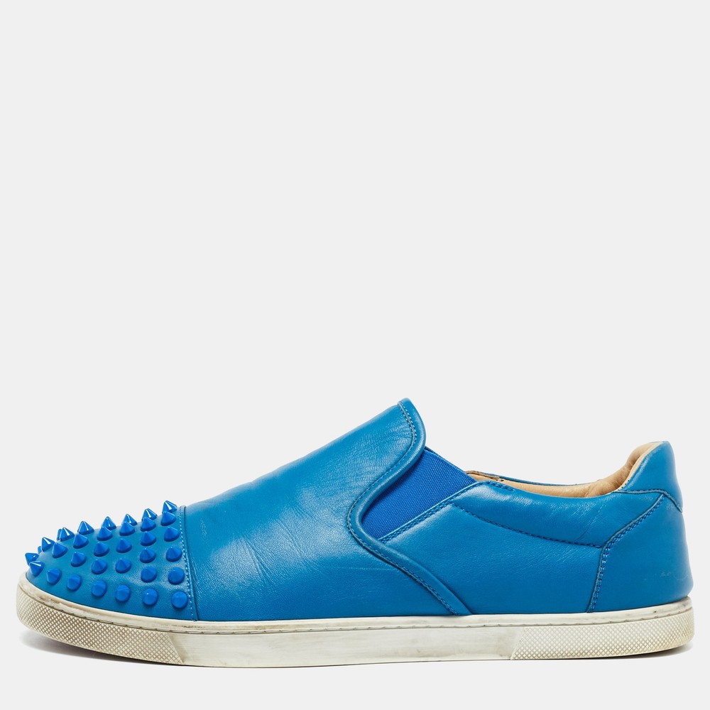 Christian Louboutin Blue Leather Boat Candy Skate Slip-On Sneakers Size 40.5